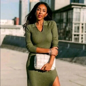 Amaryllis green ribbed Bodycon dress Small